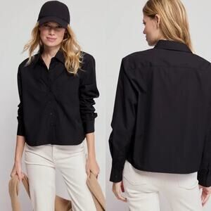 The Shirt Rochelle Behrens The Long Sleeve Boxy Crop Black Button Up Size Large